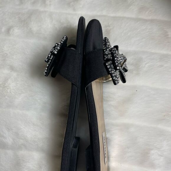 Dune black gros grain fabric thong sandals embellished rhinestones bows … - Picture 10 of 11